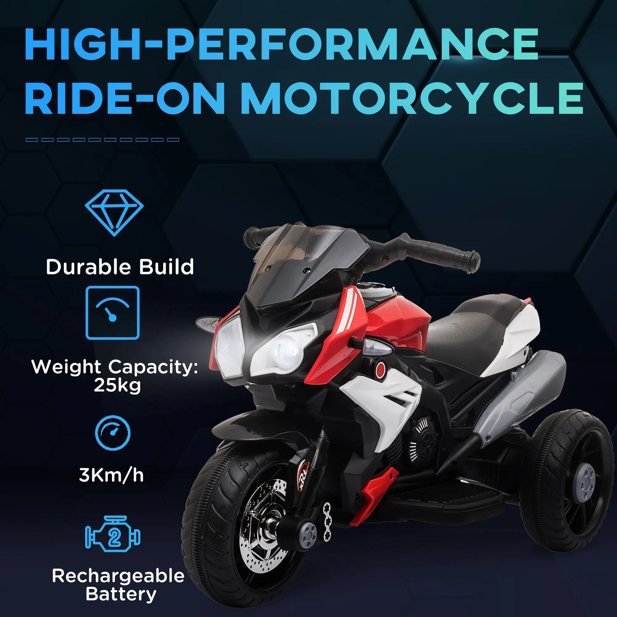 Kids Electric Motorcycle Ride-On Toy, 3 Wheels, Music, Horn, Lights, Red Electric Motorcycles at Gallery Canada