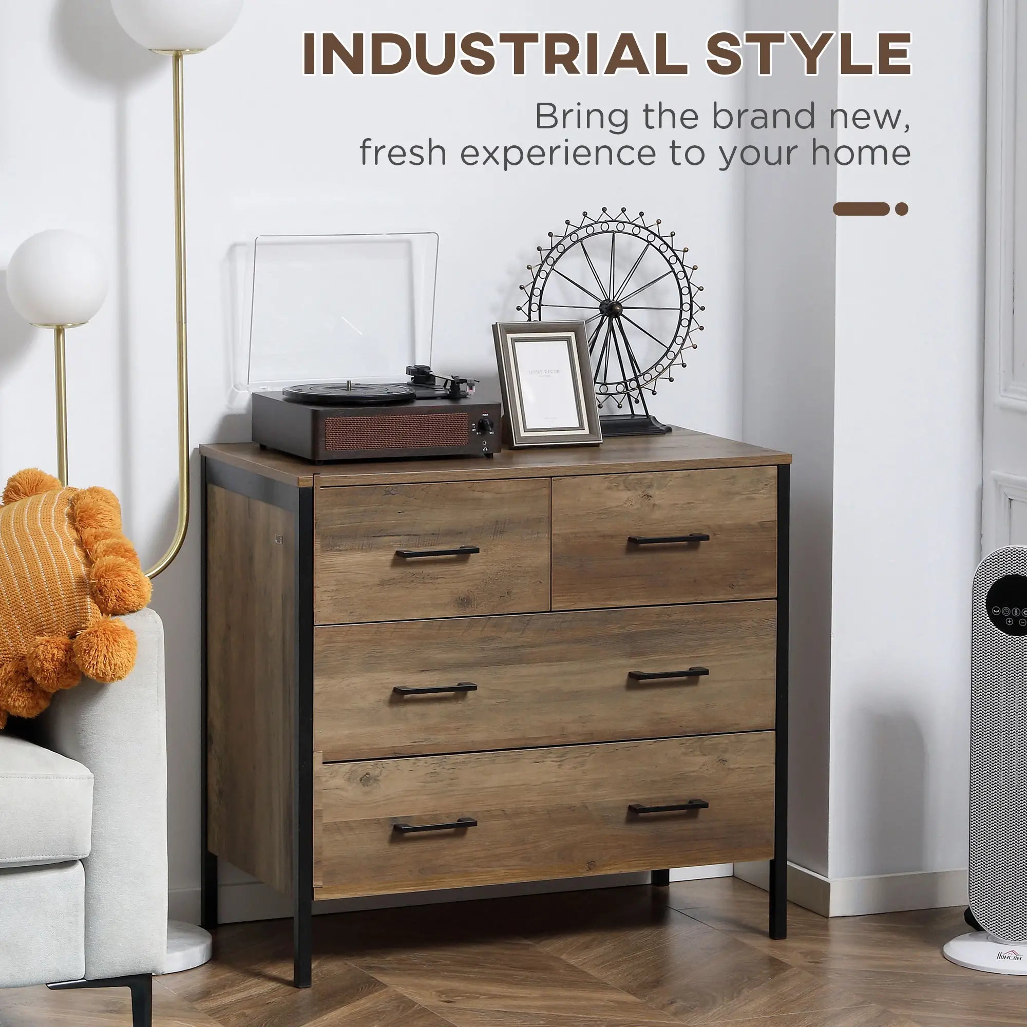 4 Drawer Dresser, Metal Frame, for Bedroom, Living Room, Brown Storage Cabinets at Gallery Canada