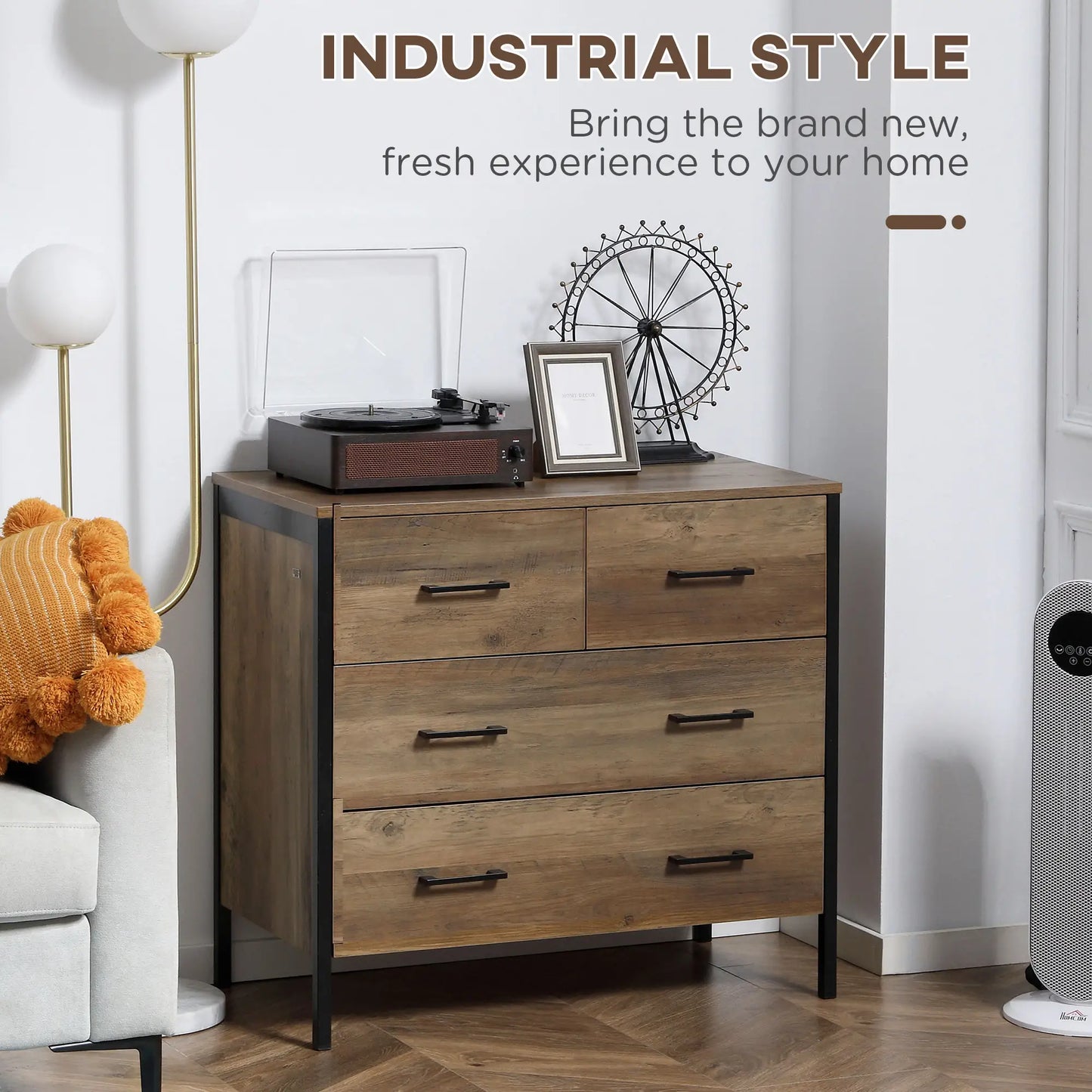 4 Drawer Dresser, Metal Frame, for Bedroom, Living Room, Brown Storage Cabinets at Gallery Canada