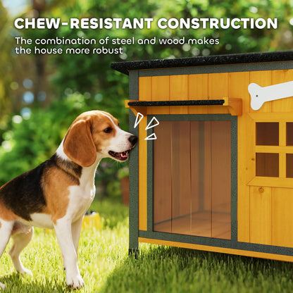 Outdoor Dog House, Anti-Chewing Steel Frame, Openable Roof, Removable Floor, Door Curtain, Yellow Dog Cages & Crates at Gallery Canada