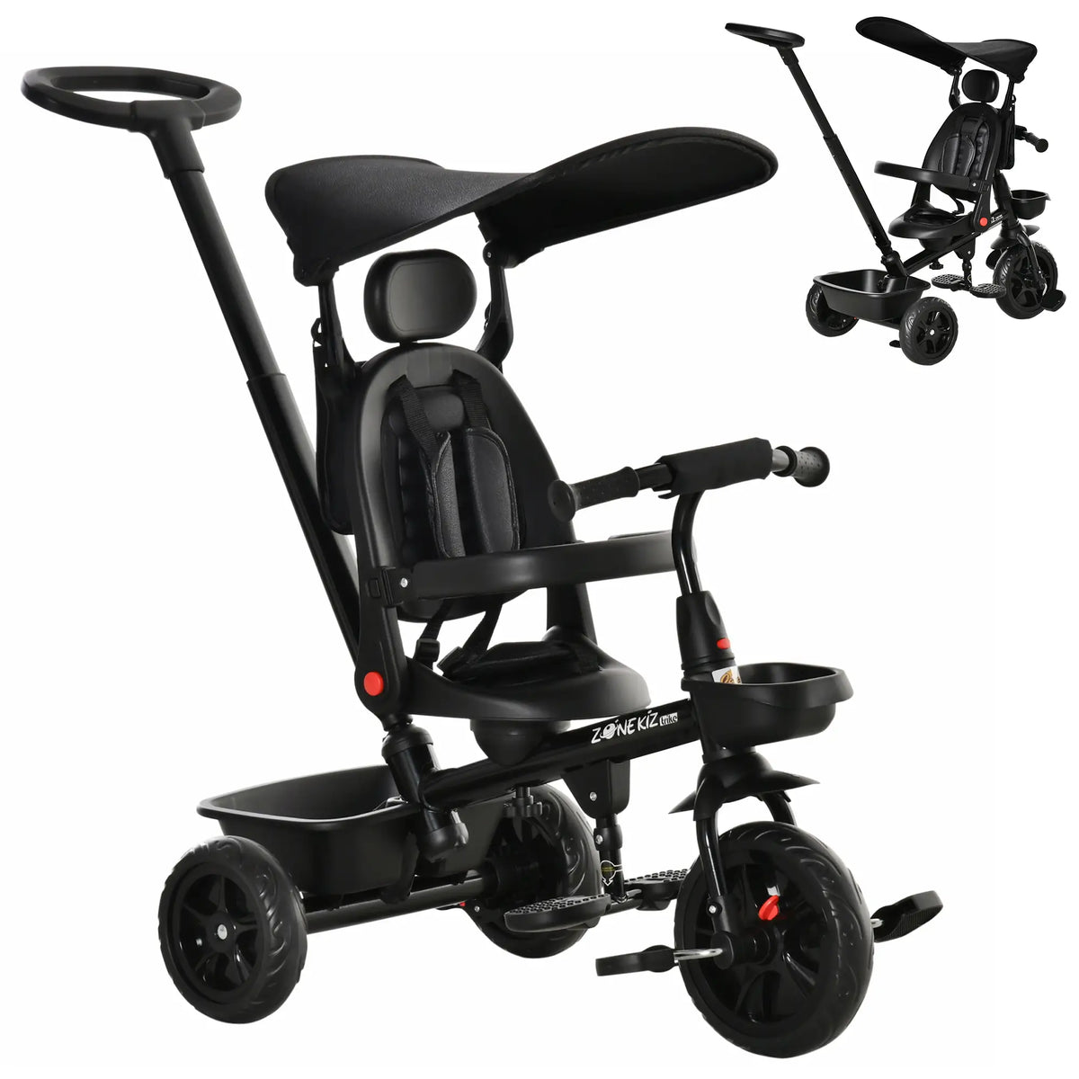 Toddler Tricycle, 4 In 1 Kids Trike, Adjustable Seat, Black Tricycles for Kids Black at Gallery Canada