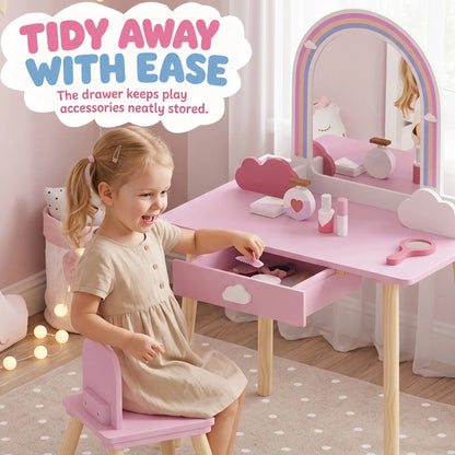 Kids Vanity Set, Makeup Table, Mirror, Stool, Drawer, 7-Piece, Pink Toy Vanity at Gallery Canada