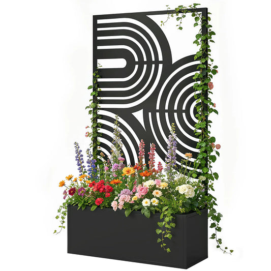 Metal Planter Box With Trellis, 44.5" Raised Garden Bed Privacy Screen
