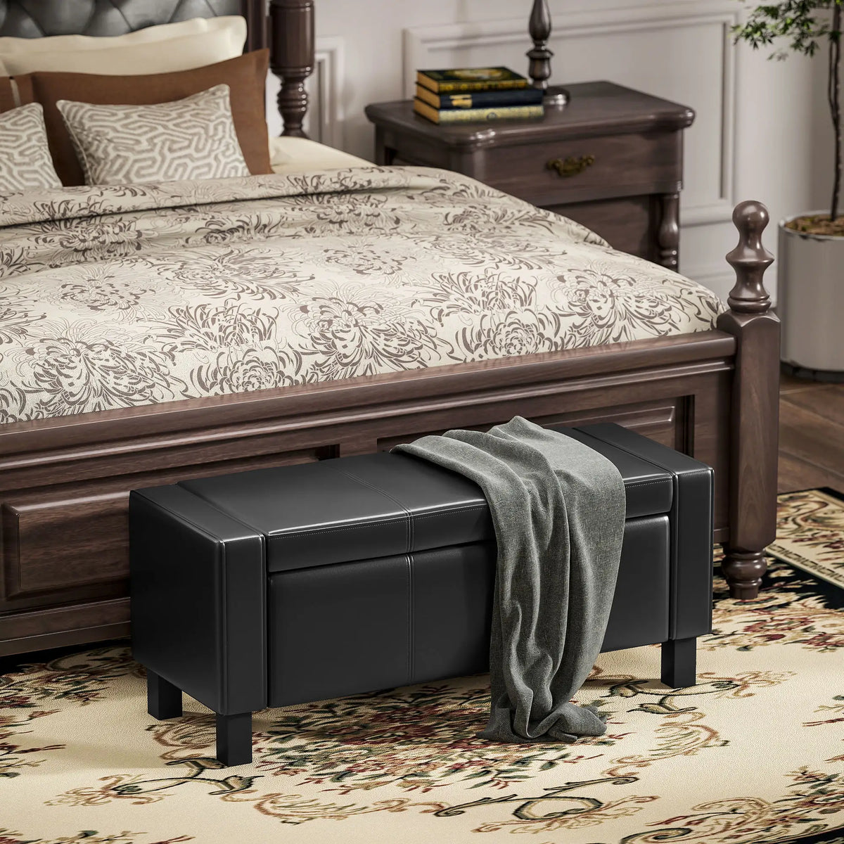 42" Faux Leather Storage Ottoman Bench, Black Storage Ottomans & Benches at Gallery Canada