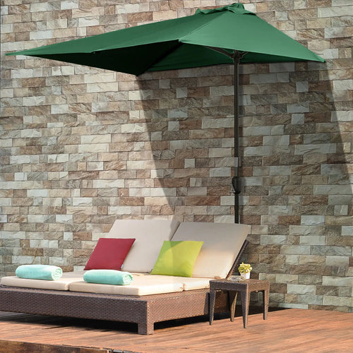 8ft Half Umbrella, Outdoor Balcony Parasol, Patio Sun Shade, Green