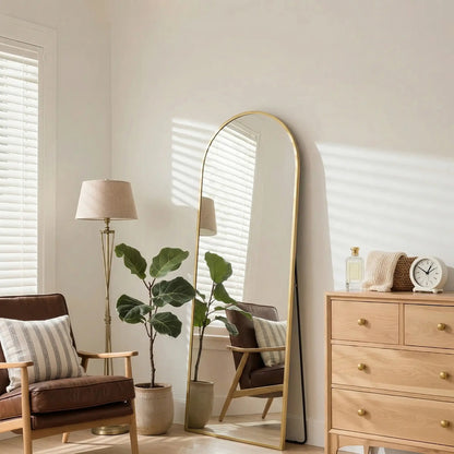 Arched Standing Mirror, 64" x 20", Full Length, Wall Mountable, Gold Full Length Mirrors at Gallery Canada
