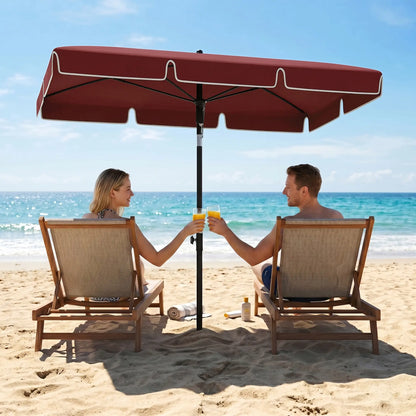 6.5x4ft Rectangle Patio Umbrella, Tilt Adjustable, Wine Red Sun Umbrellas at Gallery Canada
