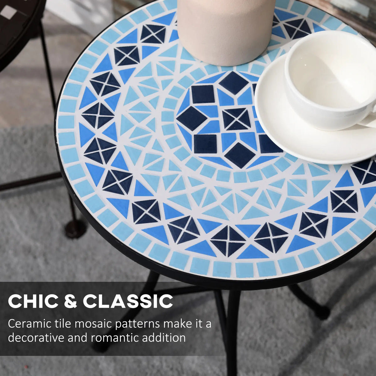 Round Mosaic Patio Table, Metal Frame, Outdoor Garden Furniture, Blue Patio Side Tables at Gallery Canada