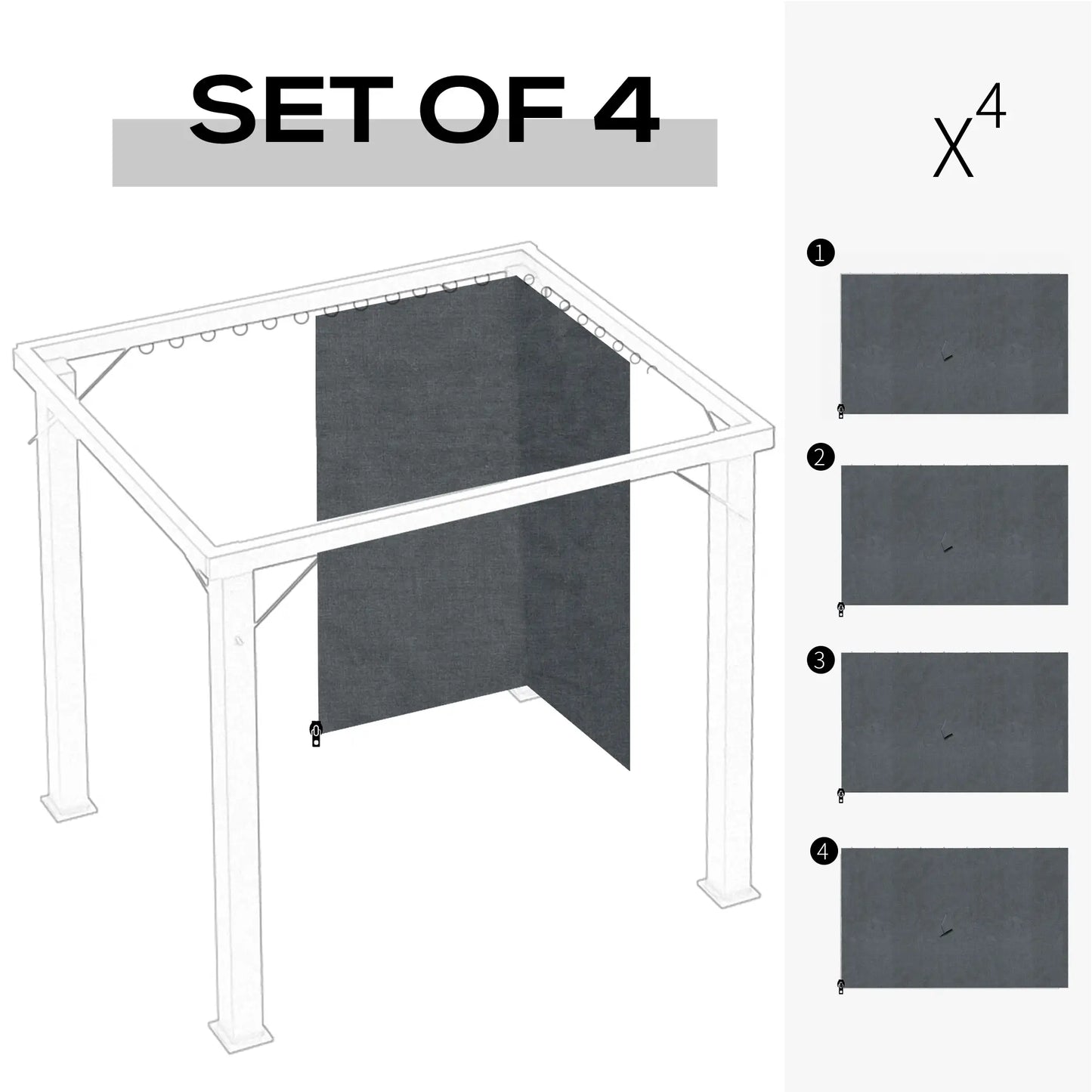 10' x 10' Gazebo Sidewall Set, 4 Panels, Hooks Included, Slate Grey Gazebo Sidewalls at Gallery Canada