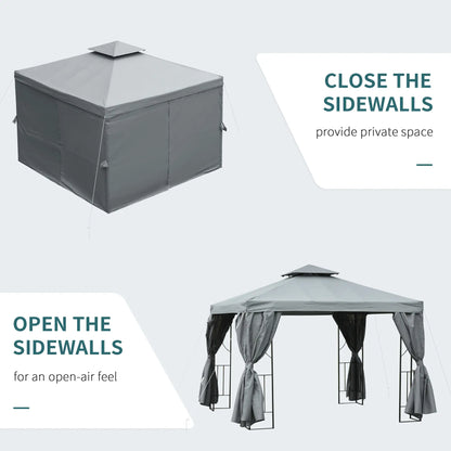 10' x 10' Patio Gazebo, Canopy Shelter with Double-Tier Roof, Dark Grey Gazebos at Gallery Canada