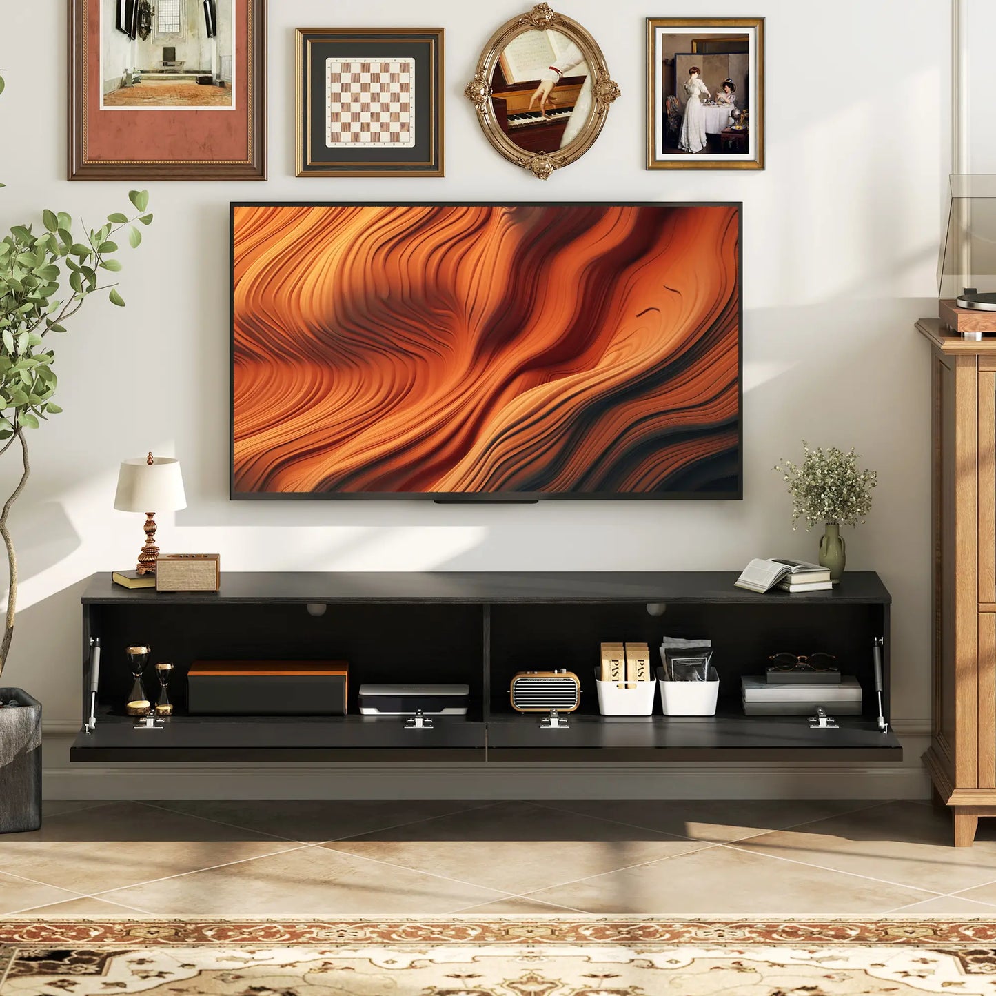 Wall Mounted TV Stand, Floating Cabinet With Storage, For TVs Up To 70", Black TV Stands at Gallery Canada
