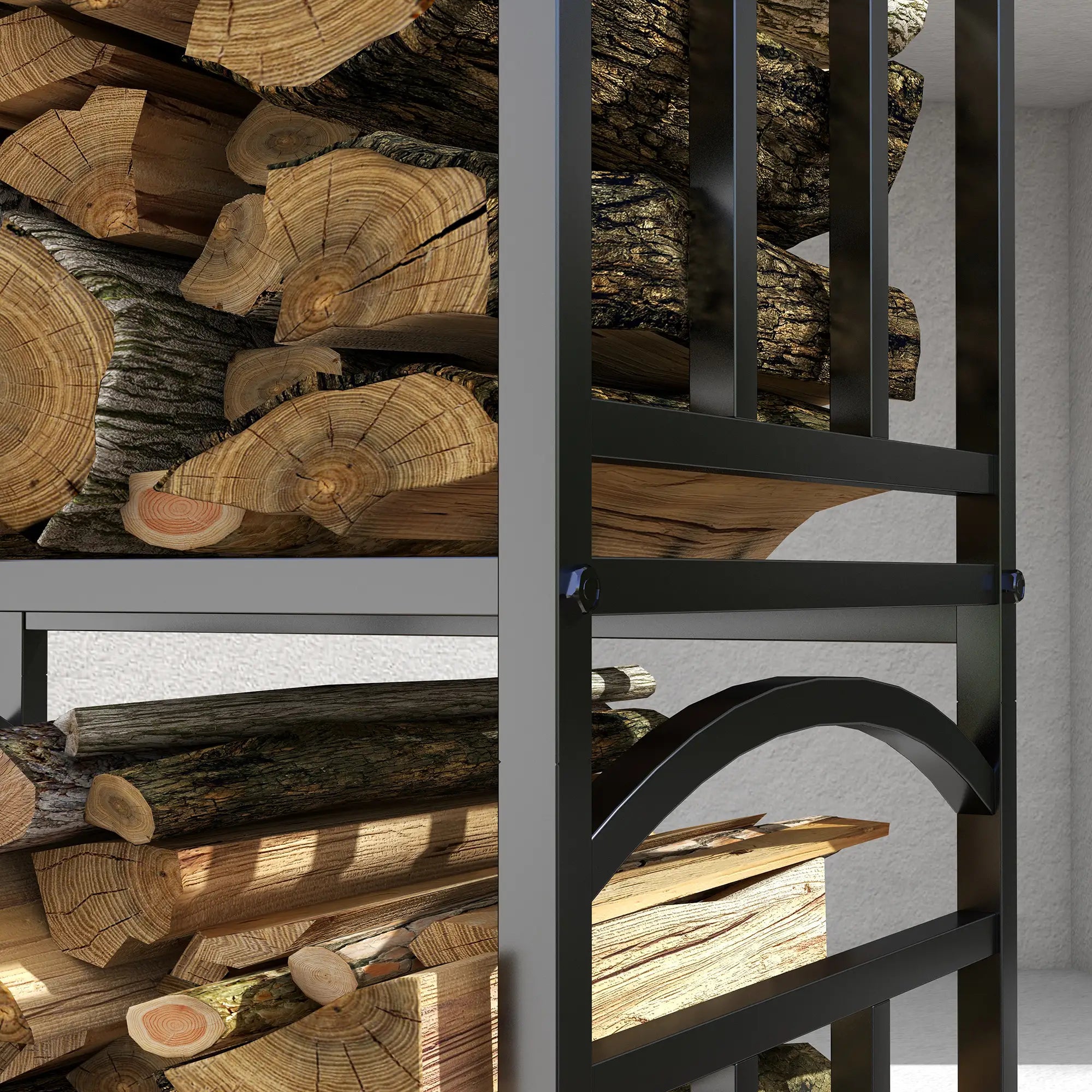 3-Tier Firewood Rack, Heavy Duty Wood Storage, Black Firewood Racks at Gallery Canada