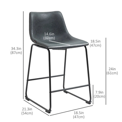 Vintage PU Leather Counter Height Bar Stools, Set of 2, Black Bar Stools at Gallery Canada