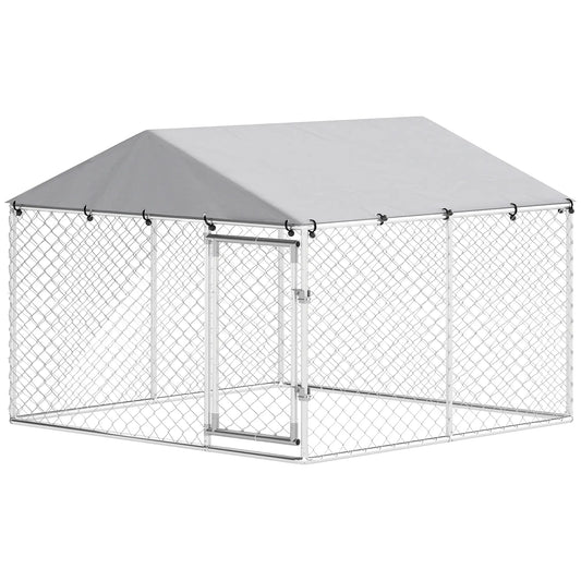 7.5 X 7.5 X 5.6 Ft Outdoor Dog Kennel, Galvanized Steel, Silver, Silver Dog Kennels Silver at Gallery Canada