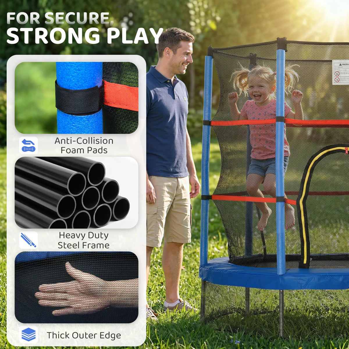 55" Kids Trampoline with Enclosure Net, Indoor/Outdoor, Age 3-6, Blue Trampolines at Gallery Canada