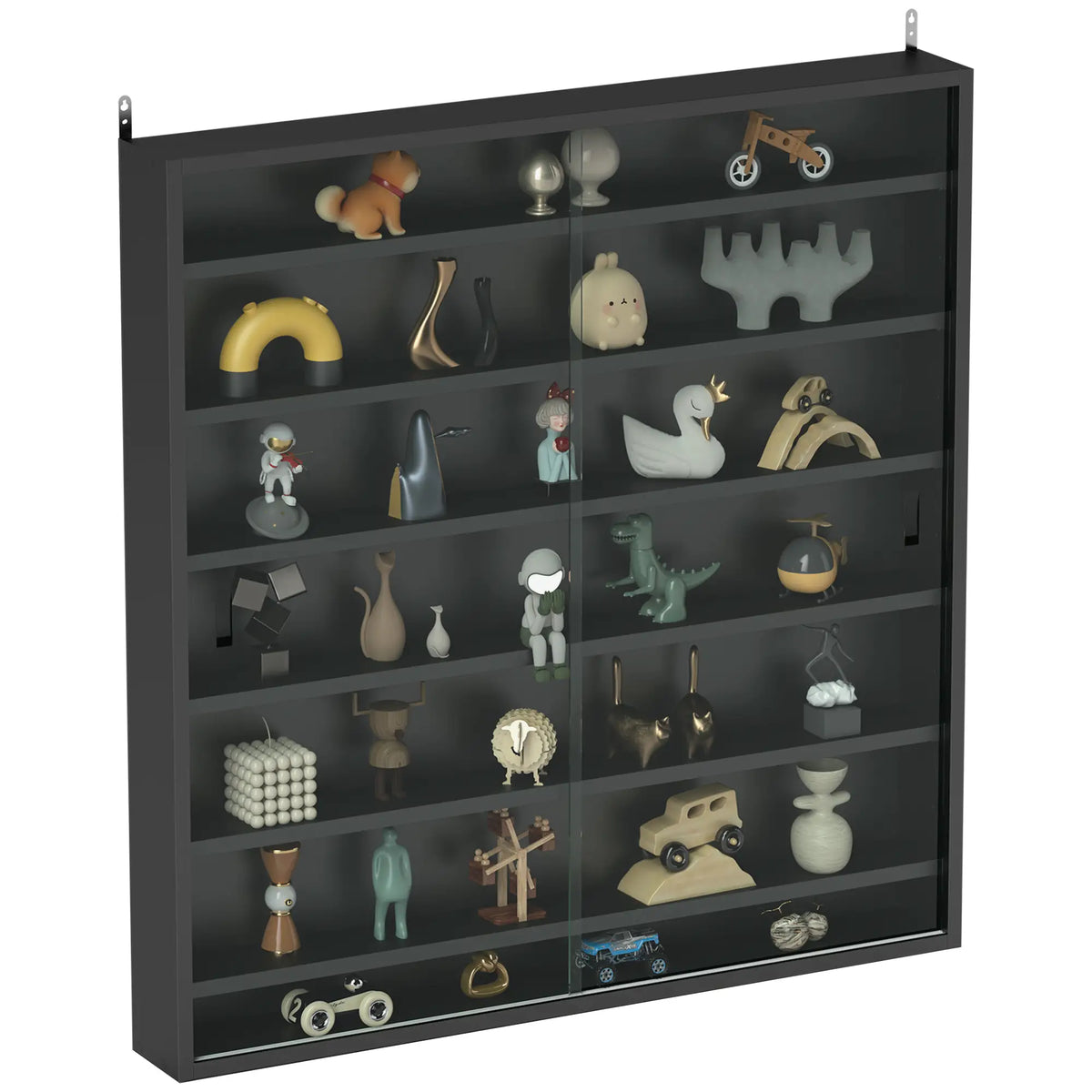 7-Tier Glass Display Cabinet, 2 Doors, 6 Adjustable Shelves, Black Display Bookshelves at Gallery Canada