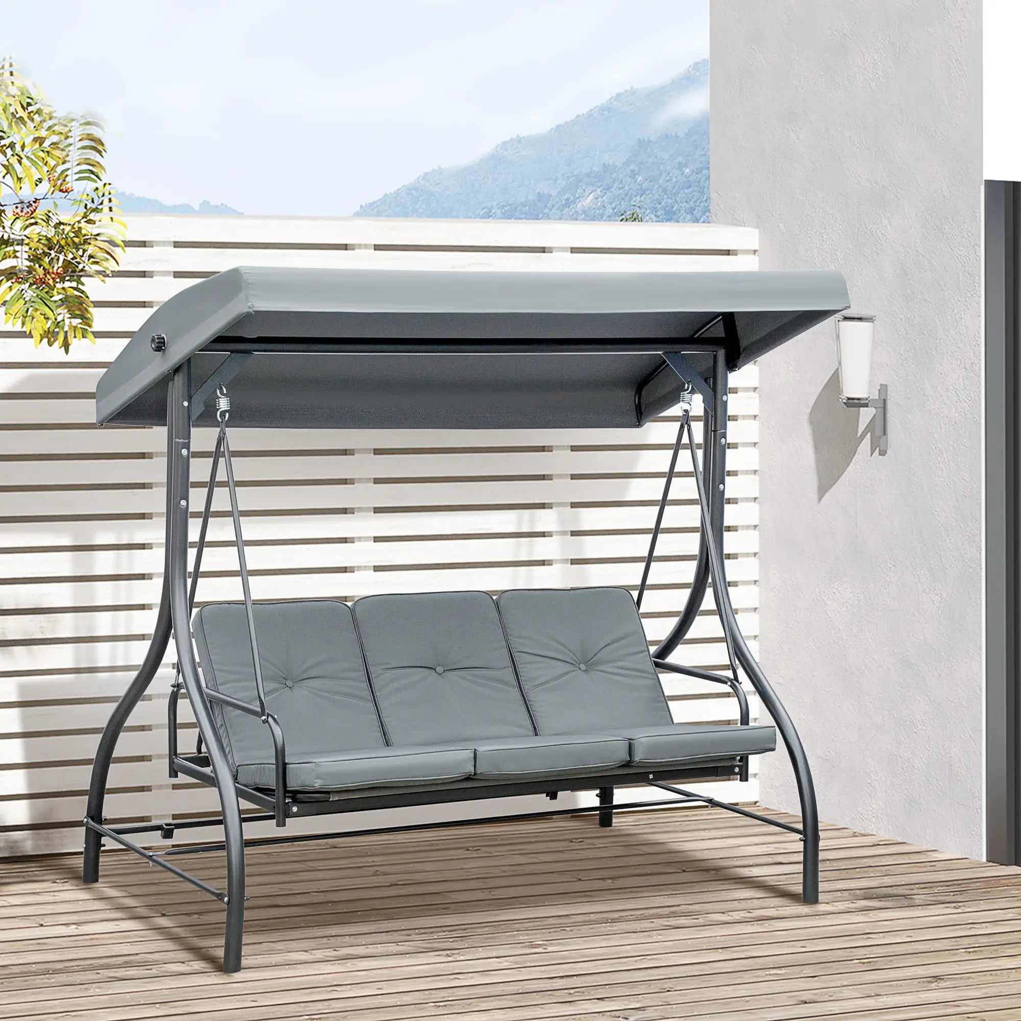 Patio Swing Bed With Canopy, 3 Seater, Dark Grey Porch Swings with Canopy at Gallery Canada