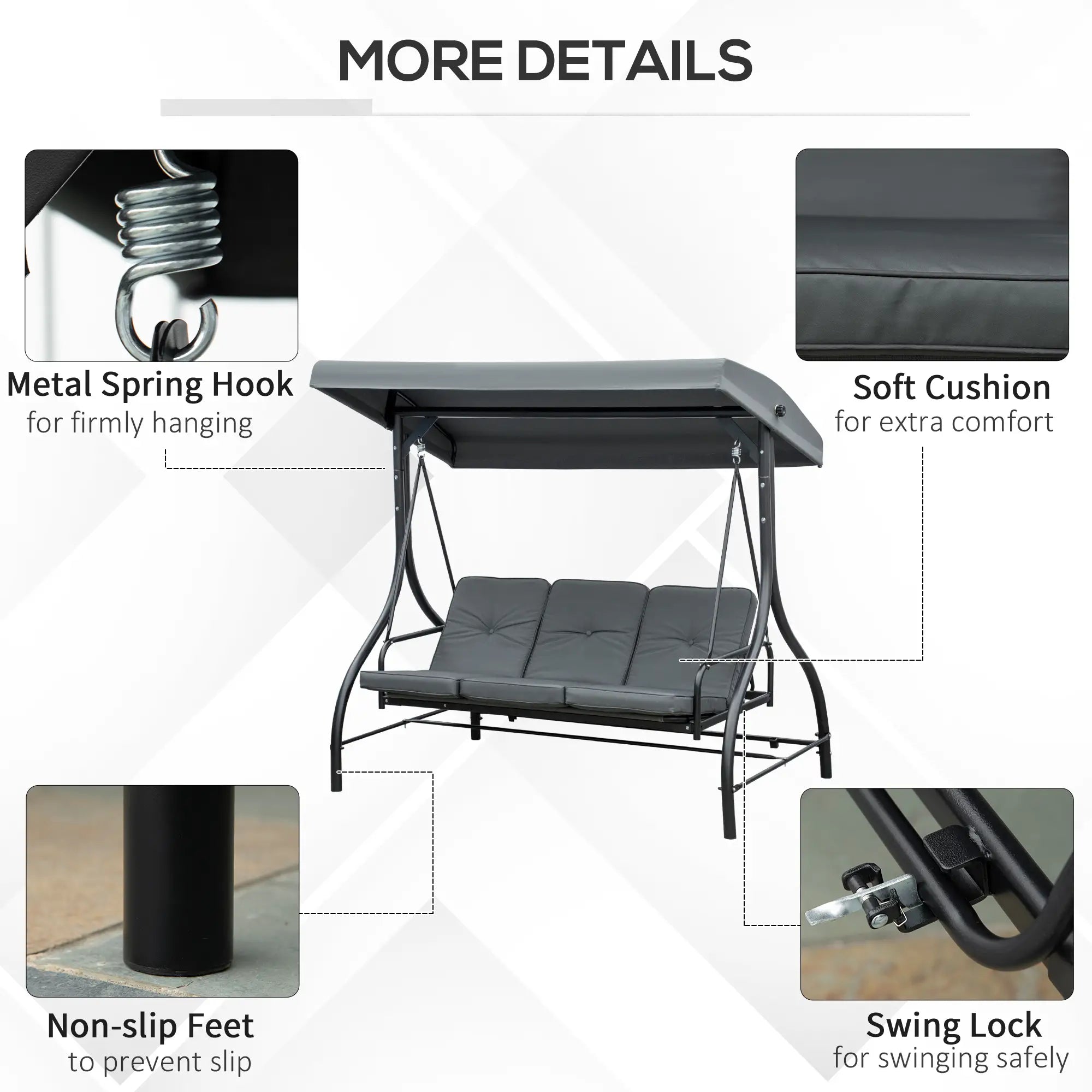 Patio Swing Bed With Canopy, 3 Seater, Dark Grey Porch Swings with Canopy at Gallery Canada