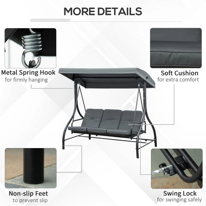 Patio Swing Bed With Canopy, 3 Seater, Dark Grey Porch Swings with Canopy at Gallery Canada