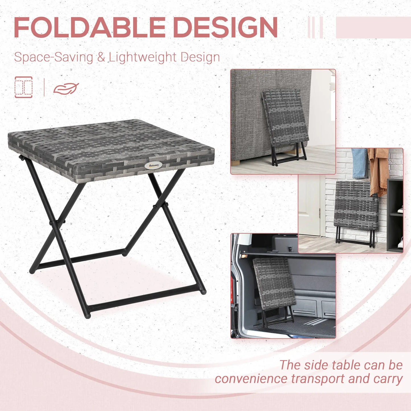 Rattan Coffee Table, Folding Outdoor Side Table, 15.75"x15.75"x15.75", Grey Coffee Tables at Gallery Canada