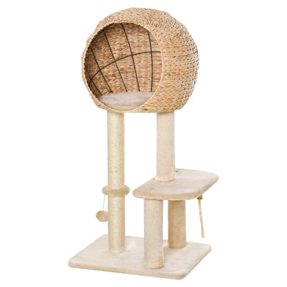 39" Cat Tree with Scratching Post, Condo, Plush Perch, Beige Cat Trees Beige at Gallery Canada