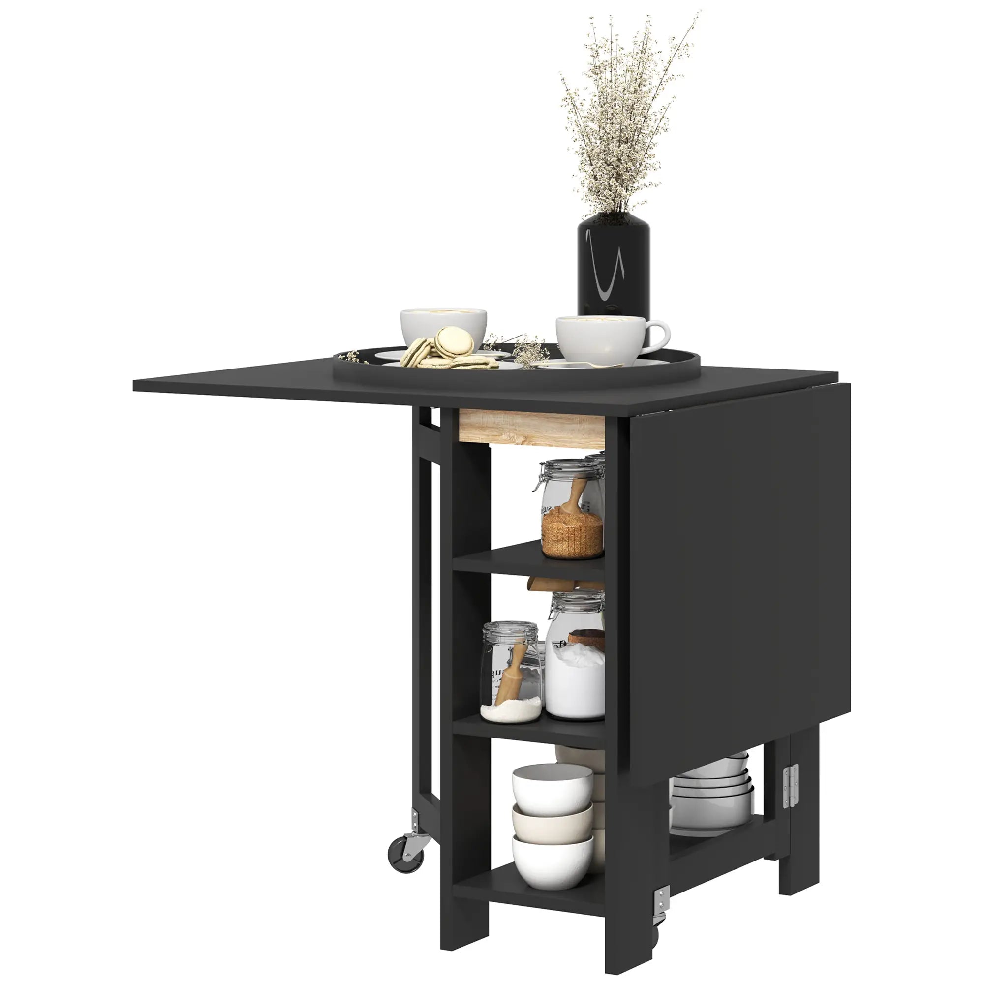 Folding Dining Table With Storage, Drop Leaf Kitchen Table, Black Bar Tables & Dining Tables Black at Gallery Canada