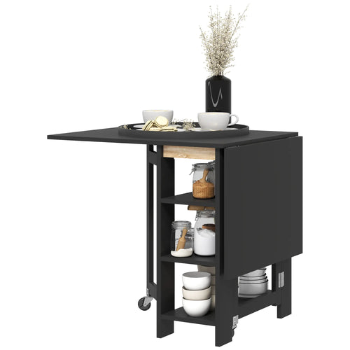 Folding Dining Table With Storage, Drop Leaf Kitchen Table, Black