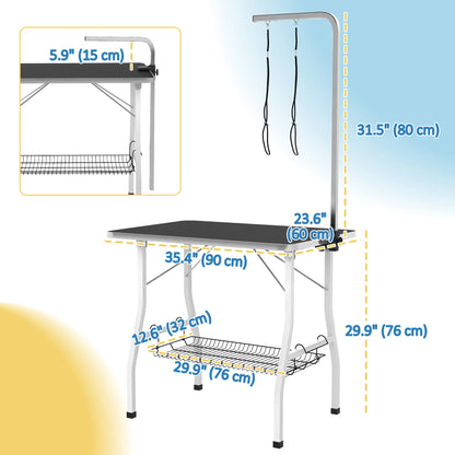 Dog Grooming Table, Adjustable Arm, Mesh Tray, 35" x 24" x 61", Black Dog Grooming Tables at Gallery Canada