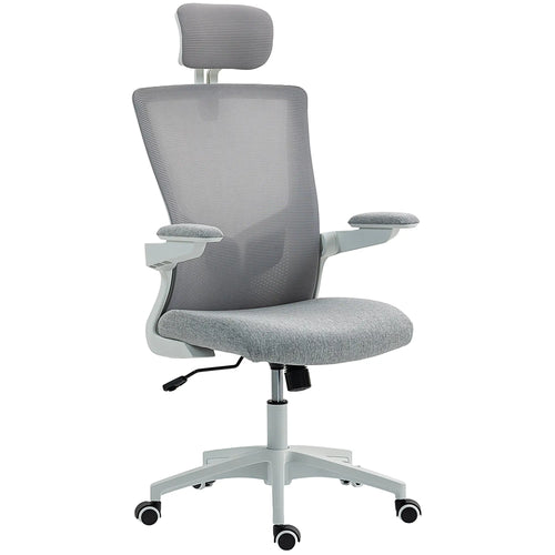 Ergonomic Office Chair, Adjustable Lumbar Support, Headrest, Flip-Up Armrests, Grey