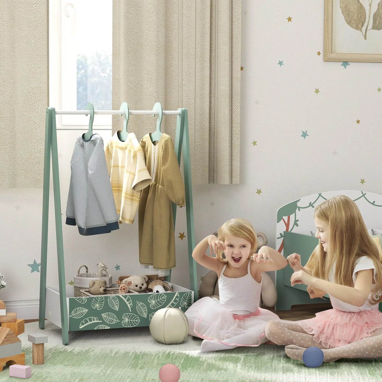 Kids Clothing Rack with Storage Shelf, Hangers, Green Kids Bedroom Furniture at Gallery Canada
