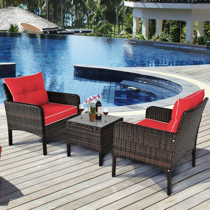 3 Pcs Outdoor Rattan Conversation Set, With Seat Cushions, Red Patio Conversation Sets at Gallery Canada