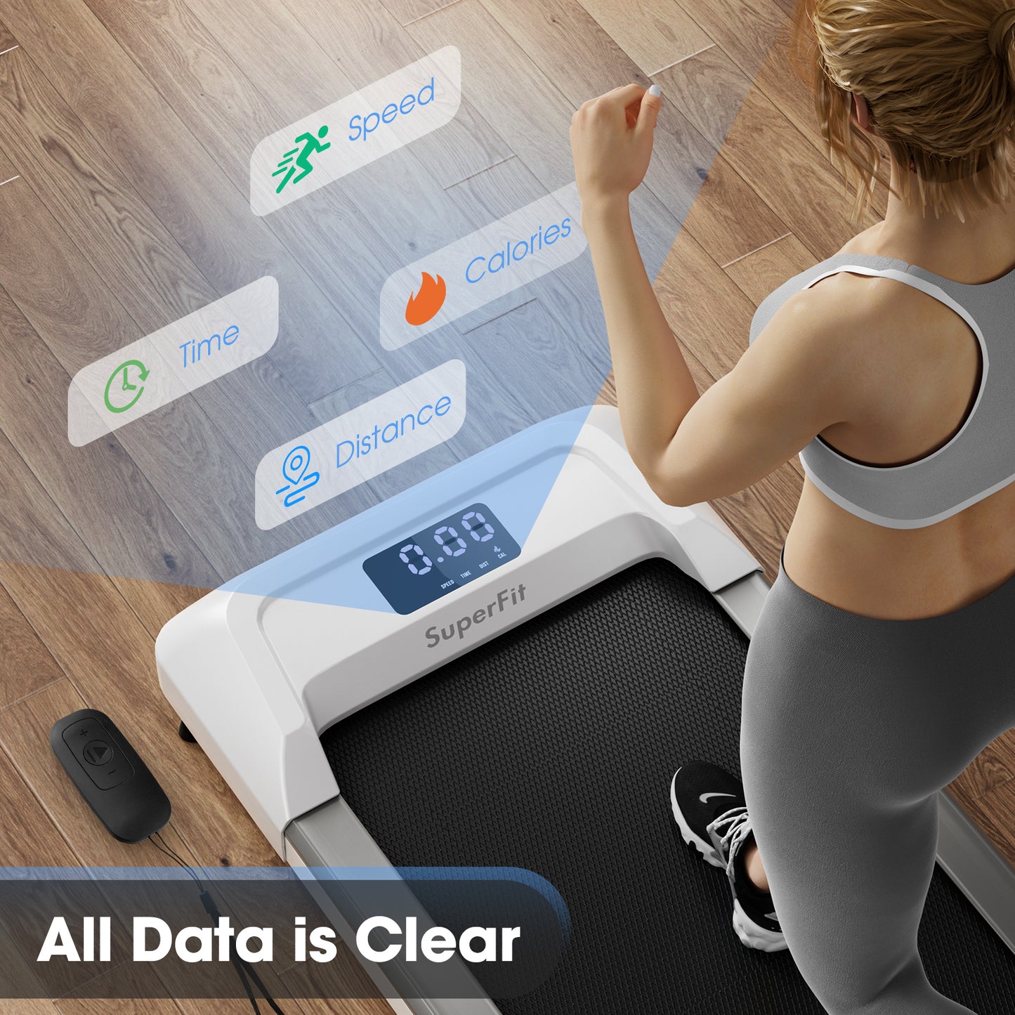 2.25 HP Walking Pad with LED Display and Remote Control, White Treadmills at Gallery Canada