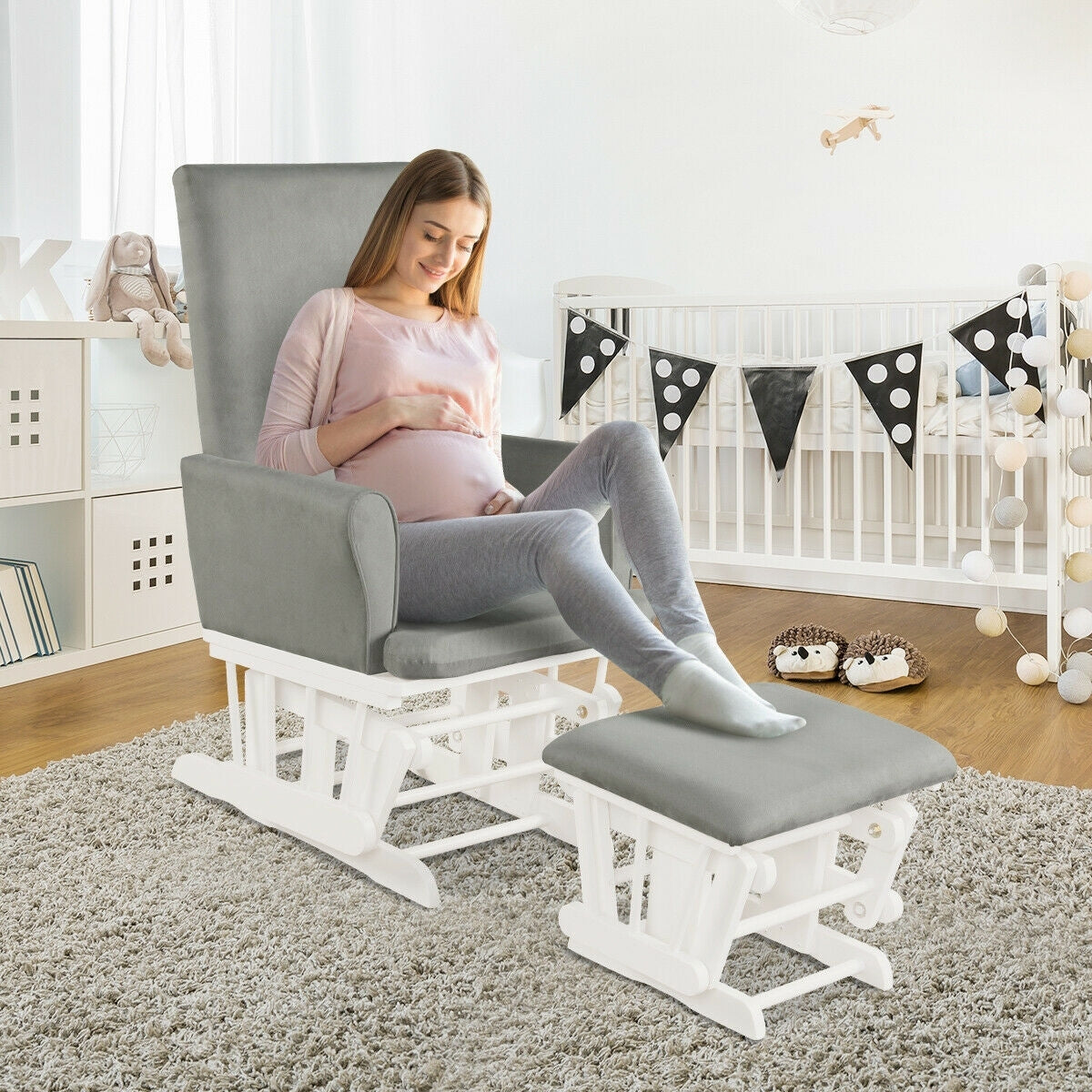 Baby Nursery Rocking Chair Glider And Ottoman Set, Gray Recliners at Gallery Canada