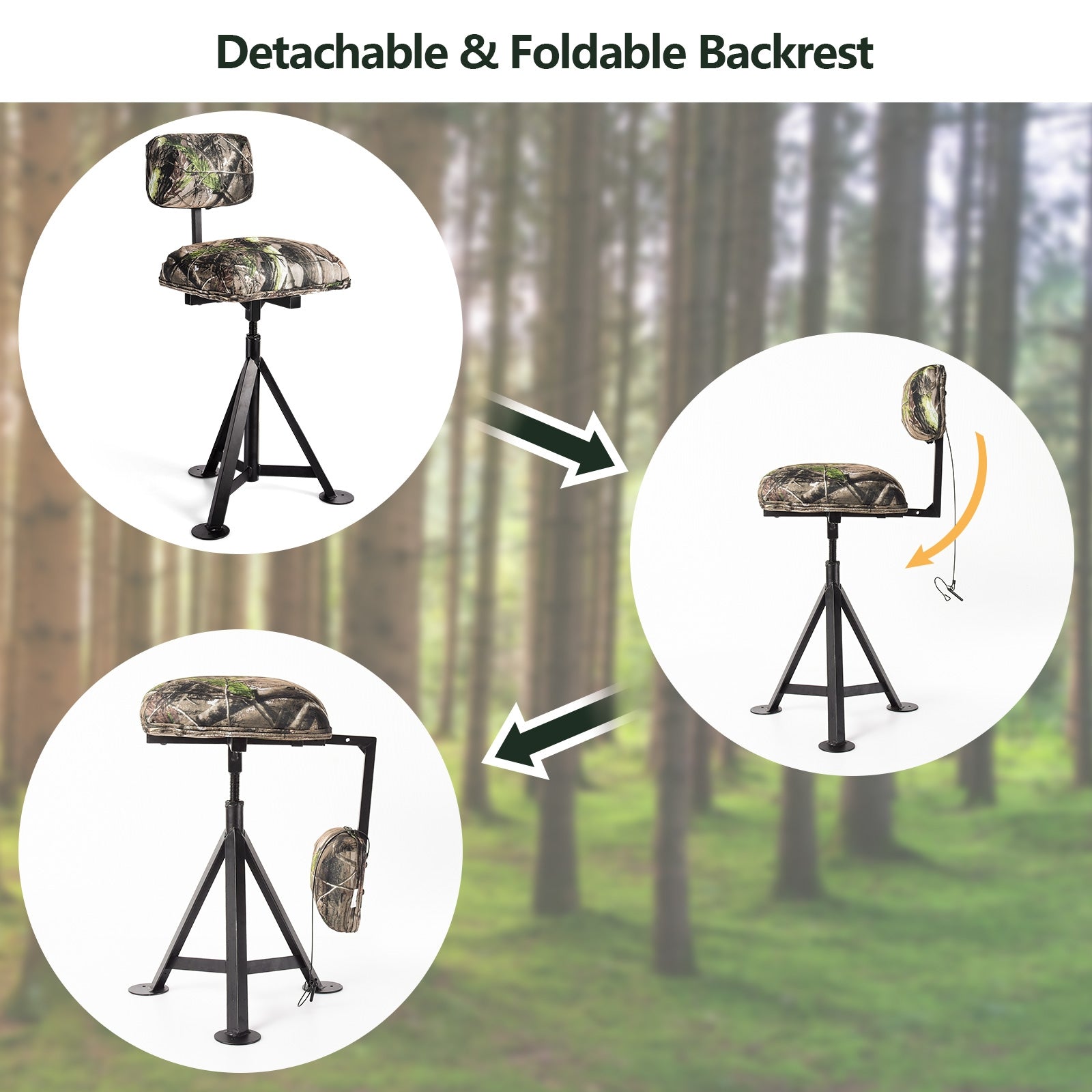 Swivel Hunting Chair Tripod Blind Stool with Detachable Backrest , Multicolor Camping Furniture at Gallery Canada