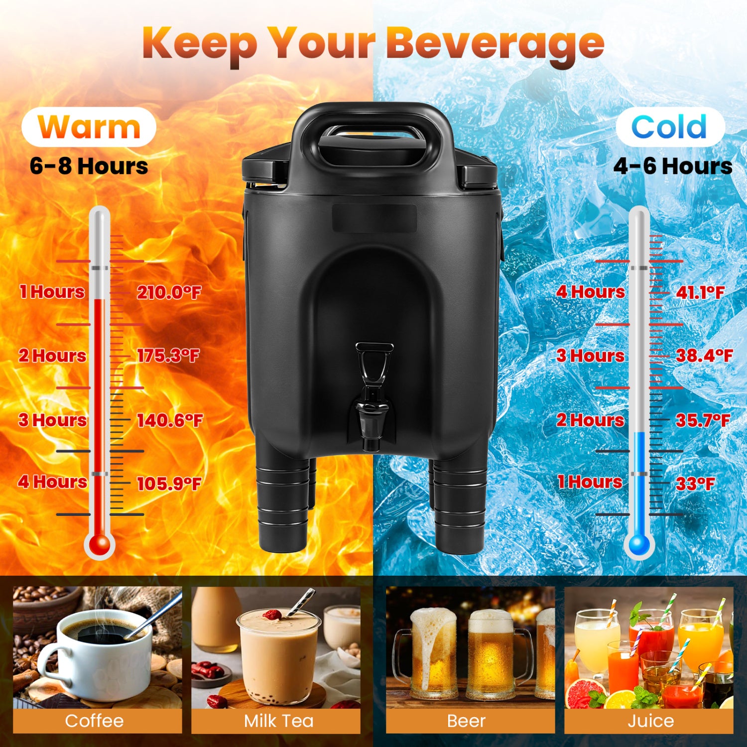 2.6 Gal Insulated Beverage Dispensers, Set of 4, Black Water Dispensers at Gallery Canada