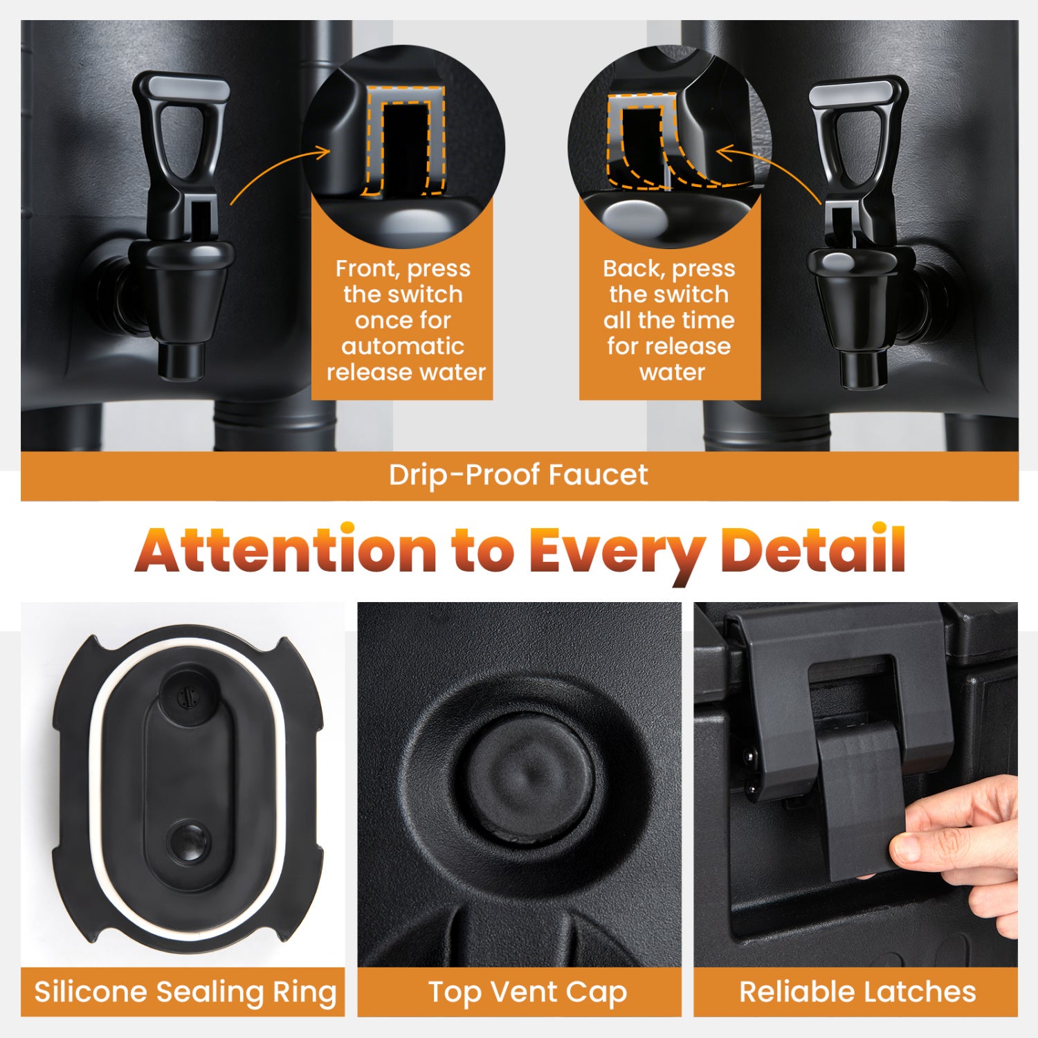 2.6 Gal Insulated Beverage Dispensers, Set of 4, Black Water Dispensers at Gallery Canada