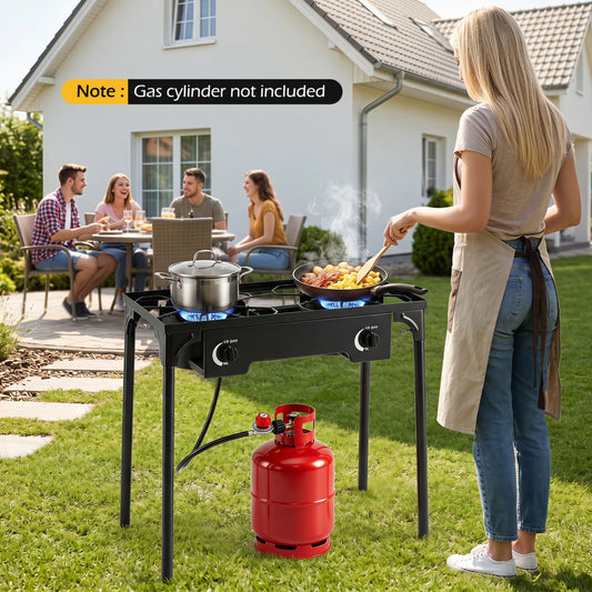 2 Burner Propane Stove, 160000 BTU, Adjustable Regulator & Hose, Black Outdoor Grills Black at Gallery Canada