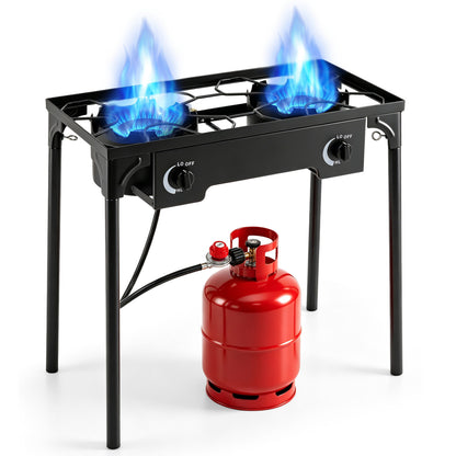 2 Burner Propane Stove, 160000 BTU, Adjustable Regulator & Hose, Black Outdoor Grills Black at Gallery Canada