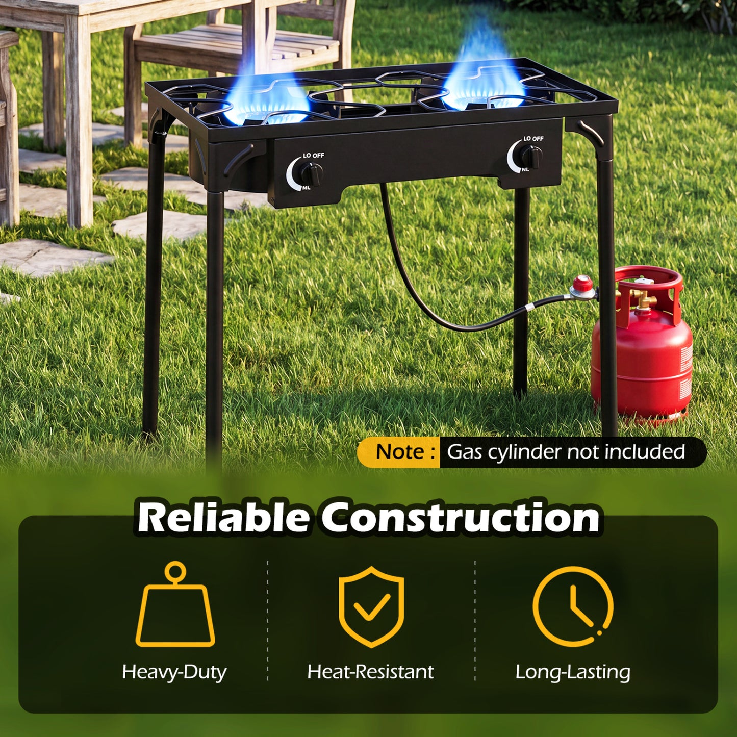 2 Burner Propane Stove, 160000 BTU, Adjustable Regulator & Hose, Black Outdoor Grills at Gallery Canada