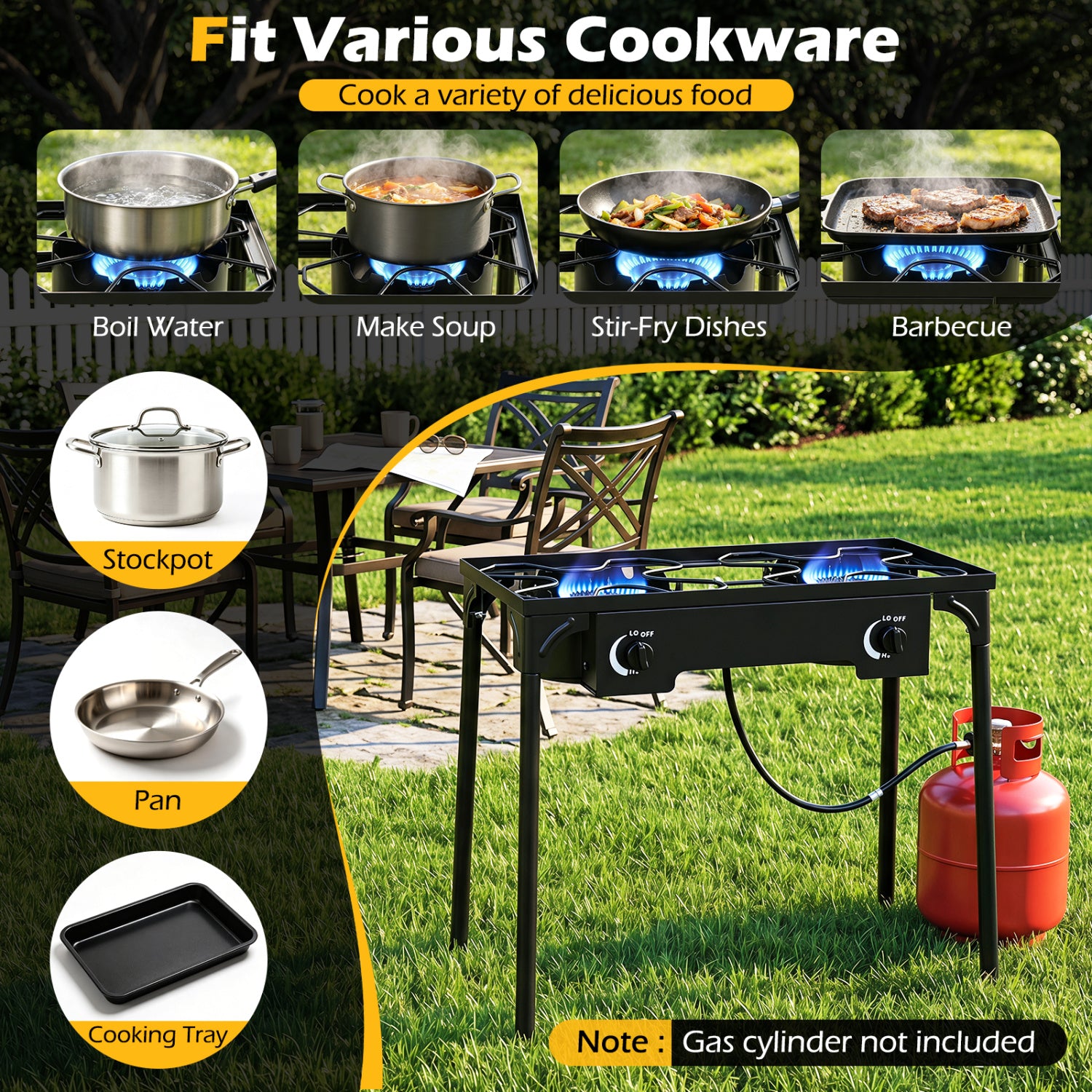 2 Burner Propane Stove, 160000 BTU, Adjustable Regulator & Hose, Black Outdoor Grills at Gallery Canada