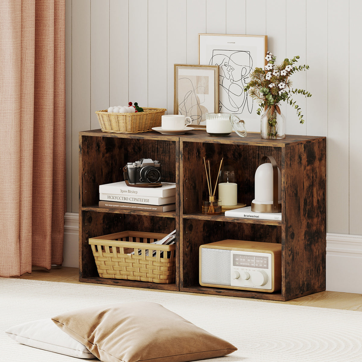 2-Cube Bookcase Floor Standing Open Bookshelf with 5-Position Adjustable Shelf, Brown Bookcases at Gallery Canada