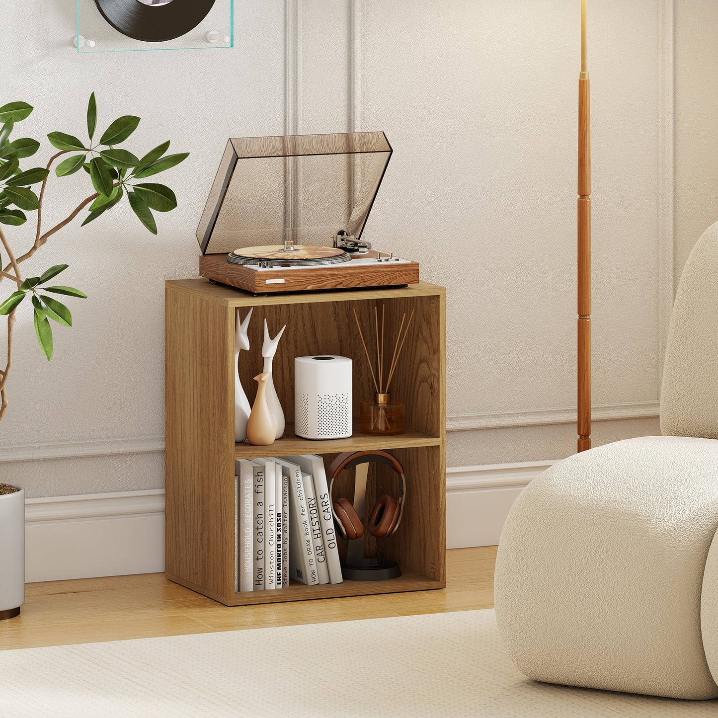 2-Cube Bookcase Floor Standing Open Bookshelf with 5-Position Adjustable Shelf, Natural Bookcases at Gallery Canada