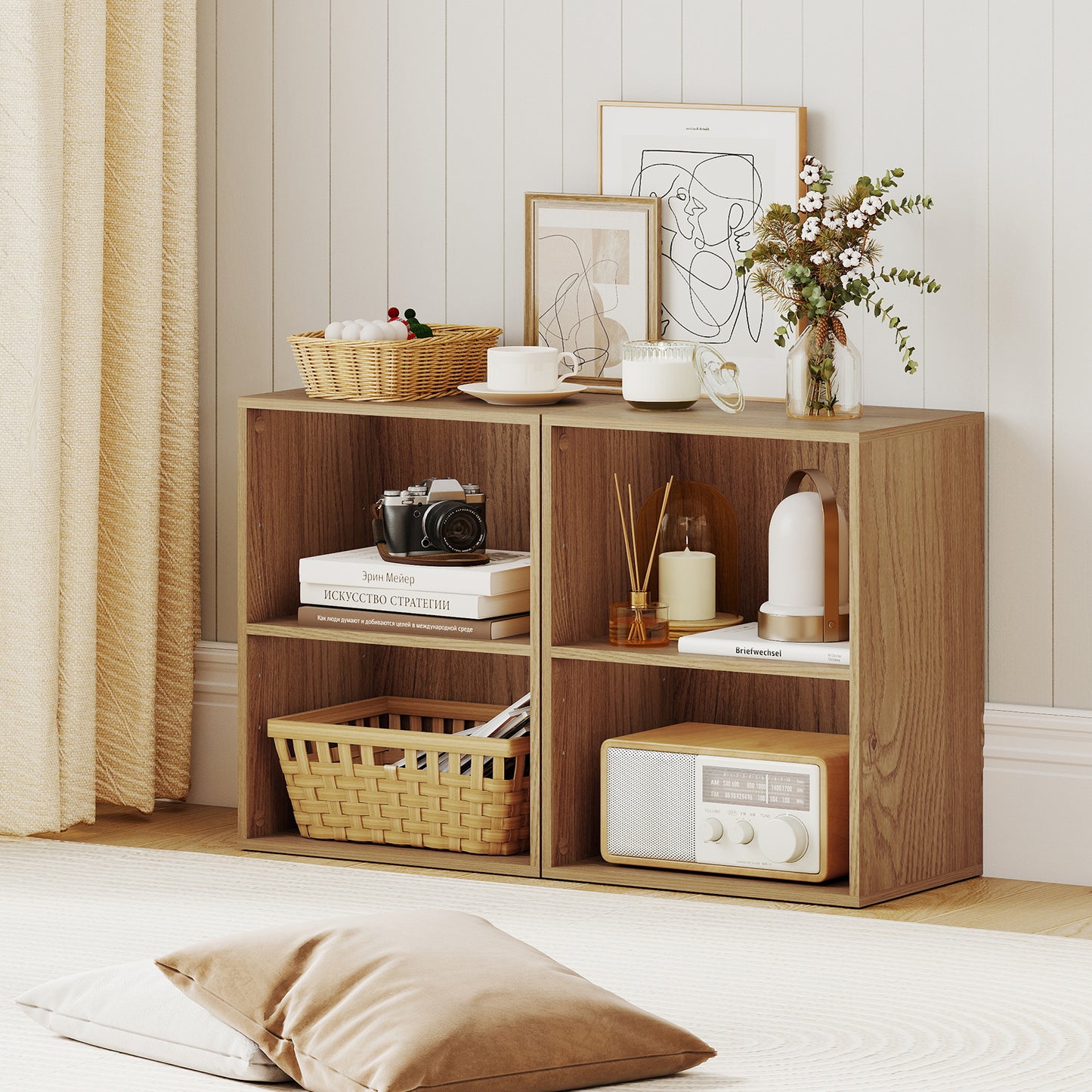 2-Cube Bookcase Floor Standing Open Bookshelf with 5-Position Adjustable Shelf, Natural Bookcases at Gallery Canada