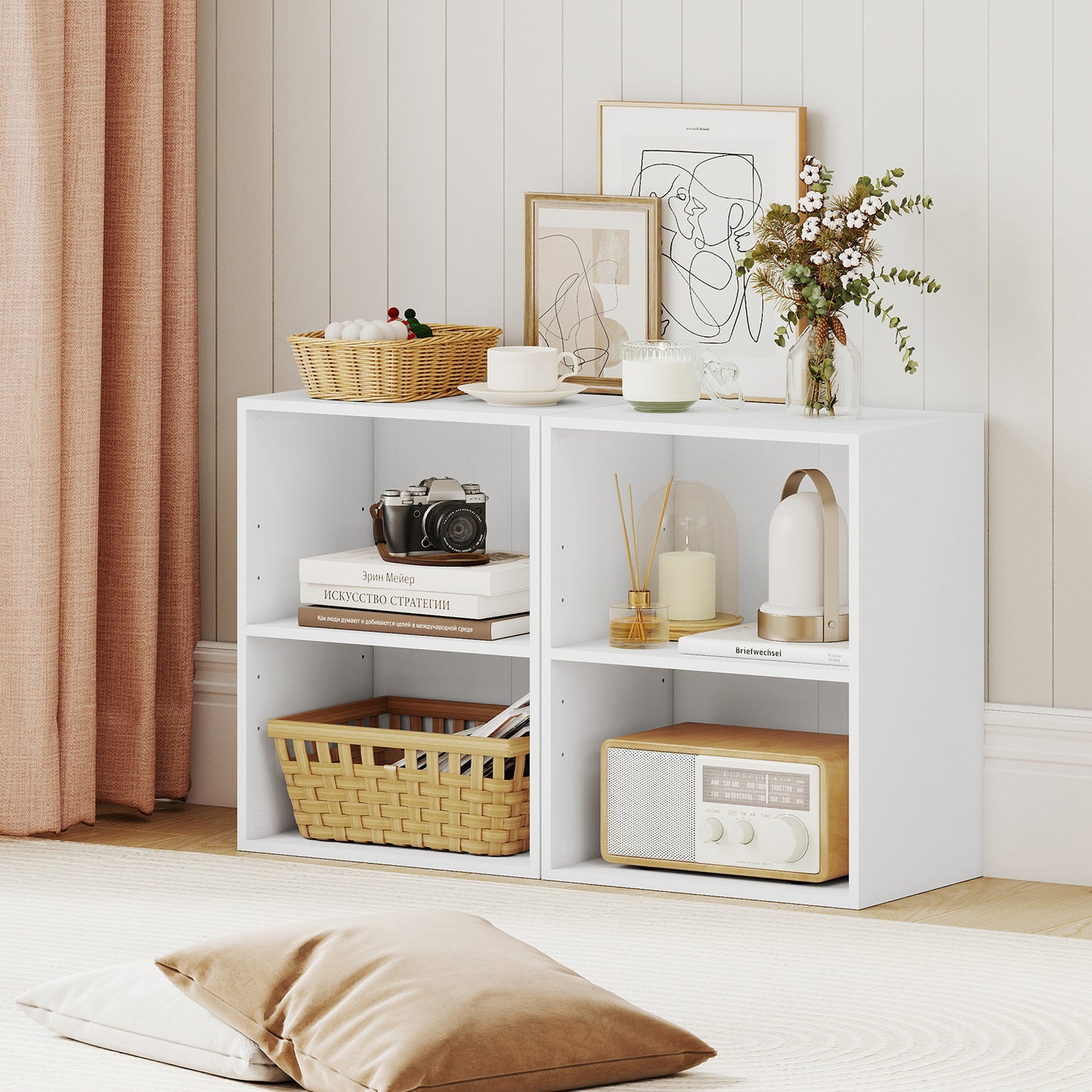2-Cube Bookcase Floor Standing Open Bookshelf with 5-Position Adjustable Shelf, White Bookcases at Gallery Canada
