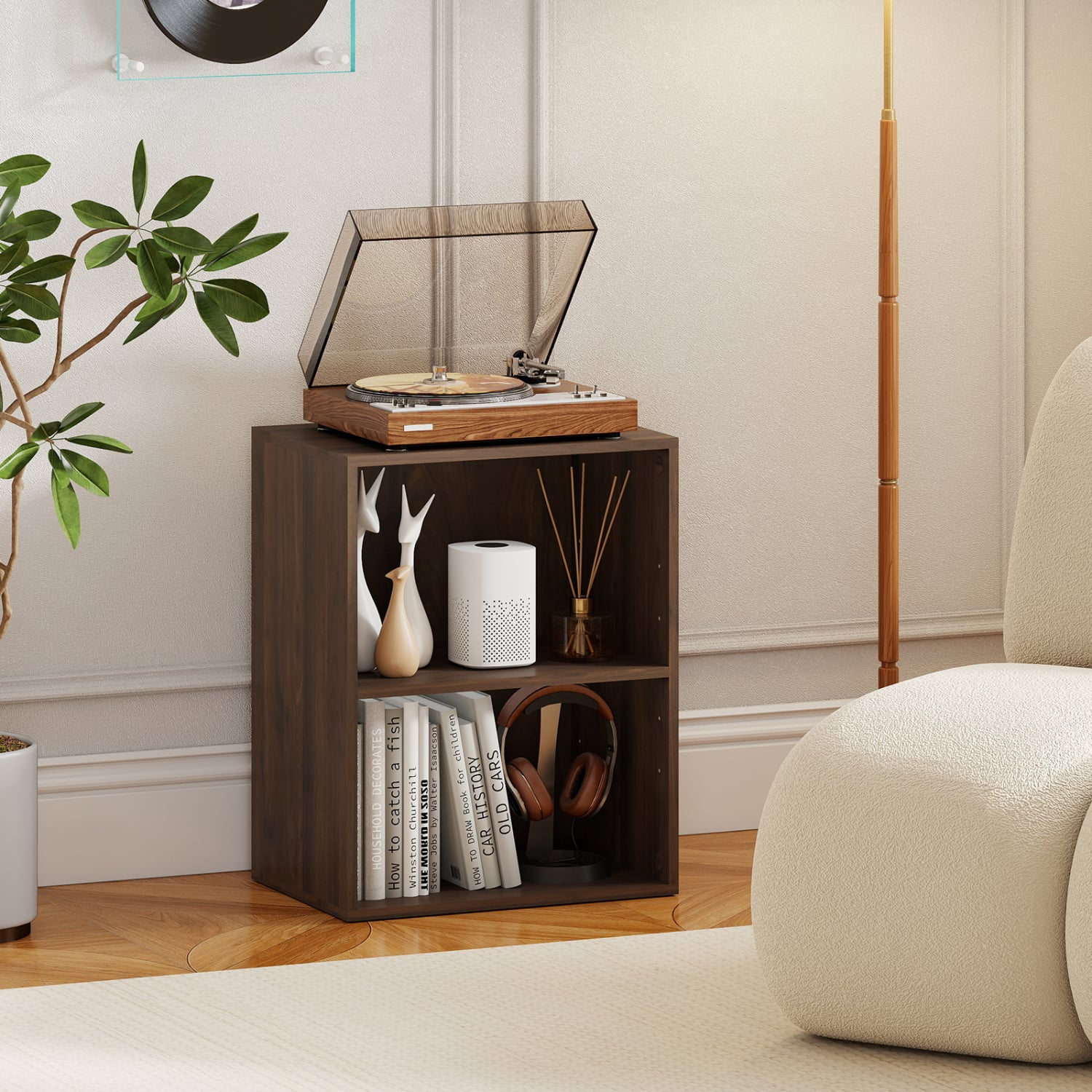 2-Cube Bookcase, 5-Position Adjustable Shelf, Dark Walnut Bookcases at Gallery Canada