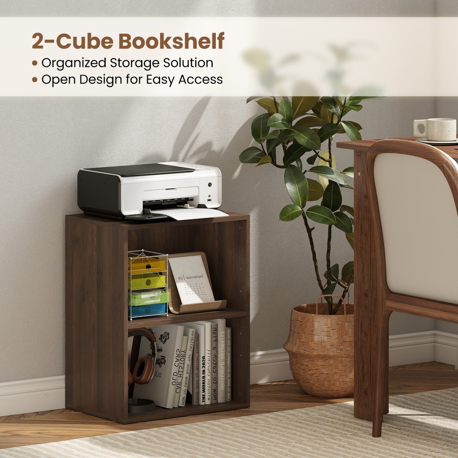 2-Cube Bookcase, 5-Position Adjustable Shelf, Dark Walnut Bookcases at Gallery Canada