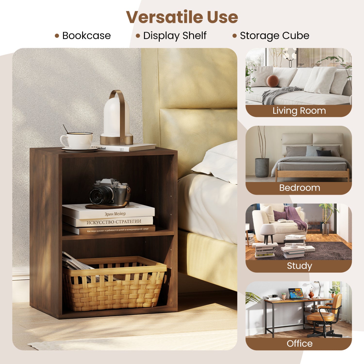 2-Cube Bookcase, 5-Position Adjustable Shelf, Dark Walnut Bookcases at Gallery Canada