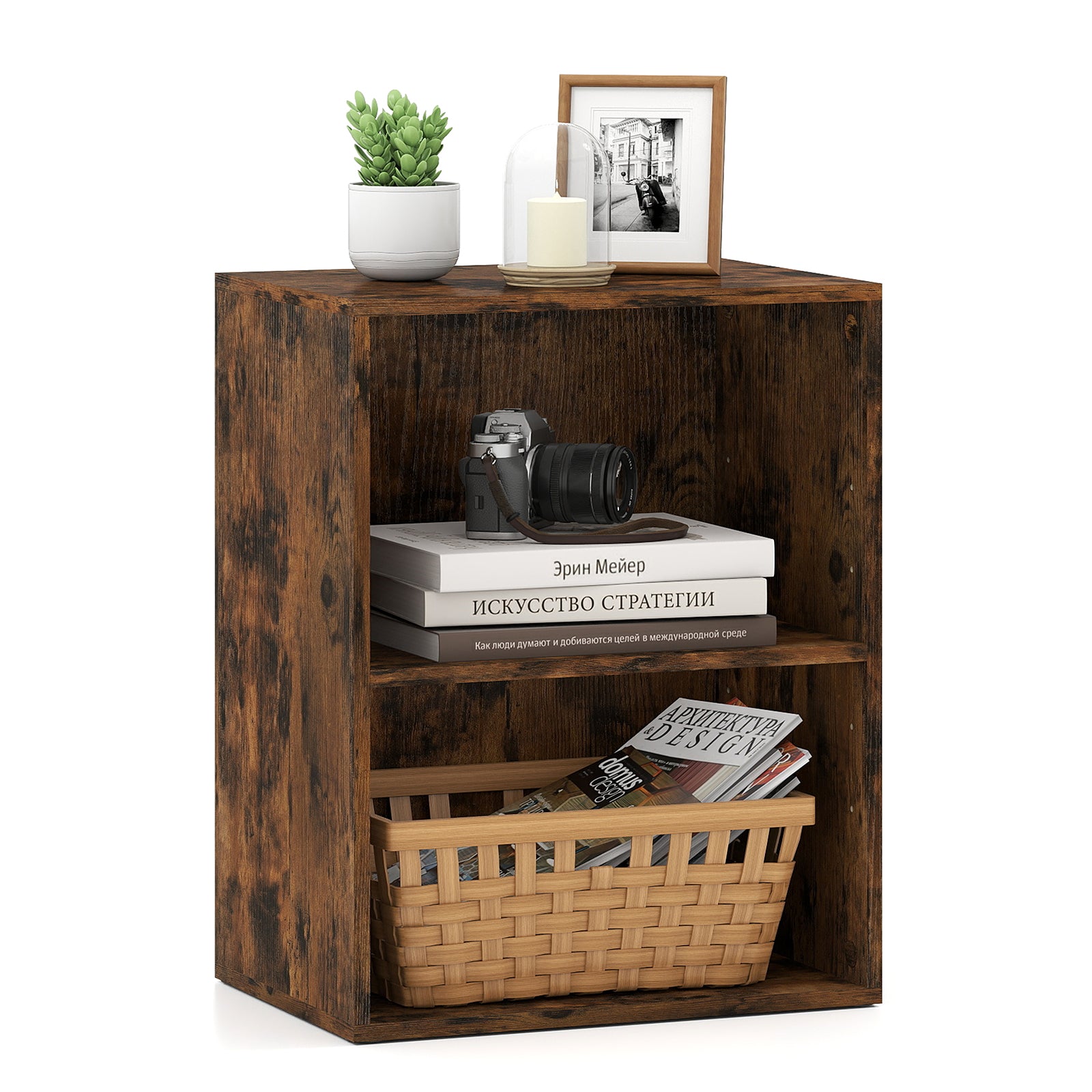 2-Cube Bookcase Set of 2 Floor Standing Open Bookshelf w/ 5-Position Adjustable Shelf, Brown Bookcases at Gallery Canada