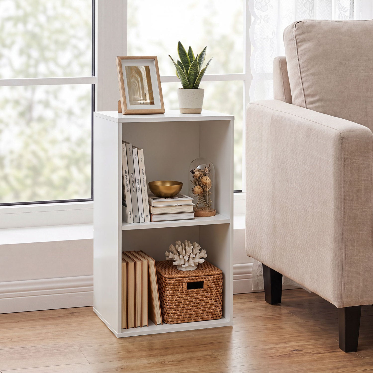 Freestanding 2-Cube Bookshelf, 2 Compartments, Anti-Tipping, White Bookcases at Gallery Canada