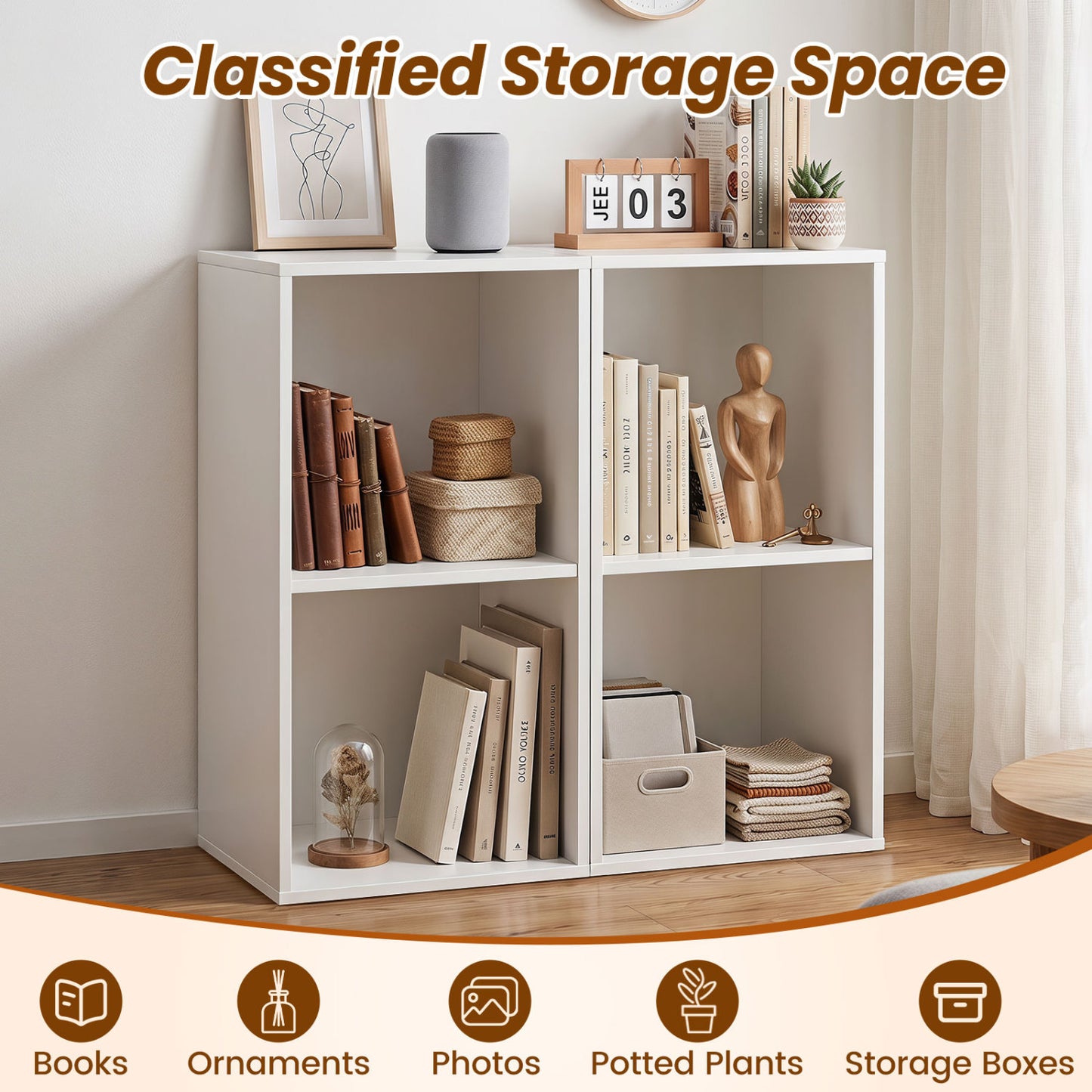 Freestanding 2-Cube Bookshelf, 2 Compartments, Anti-Tipping, White Bookcases at Gallery Canada